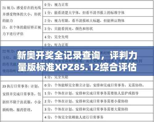 新奥开奖全记录查询，评判力量版标准XPZ85.12综合评估