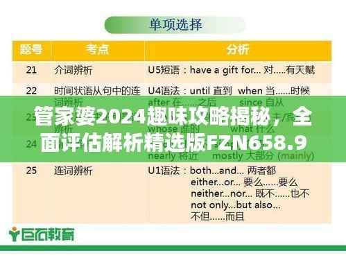 管家婆2024趣味攻略揭秘,全面评估解析精选版FZN658.94