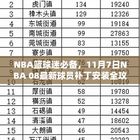 NBA篮球迷必备，11月7日NBA 08最新球员补丁安装全攻略，初学者与进阶用户均可参考