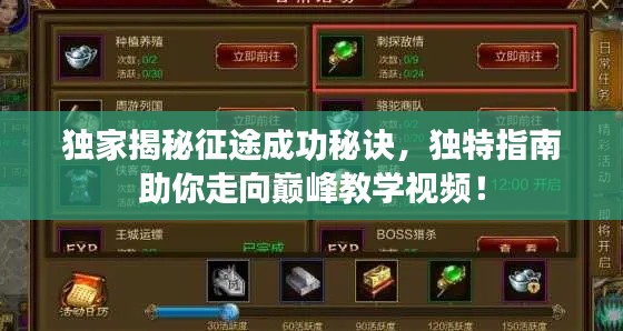 独家揭秘征途成功秘诀,独特指南助你走向巅峰教学视频!